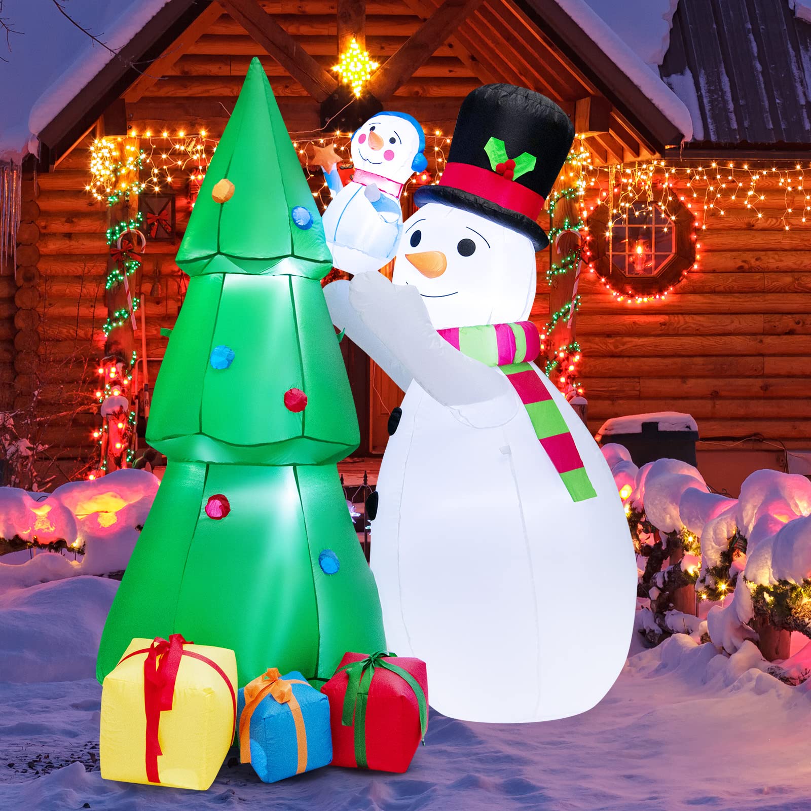 Tangkula 6FT Inflatable Christmas Tree with Snowmen & Gift Boxes